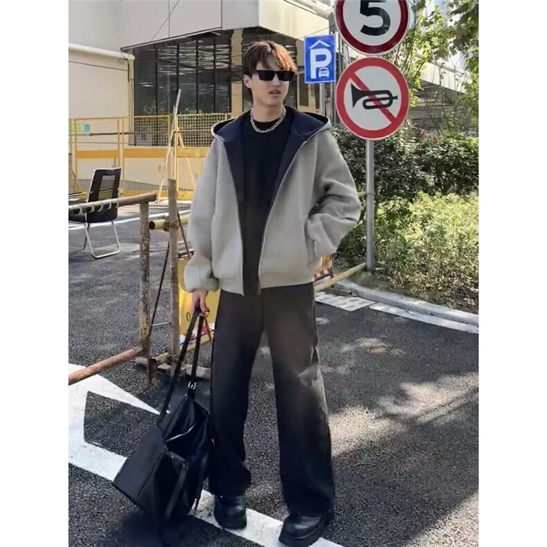 W01-P52春秋短款连帽卫衣开衫男女2025新款美式潮牌宽松情侣帽,男装T恤,电商B323A