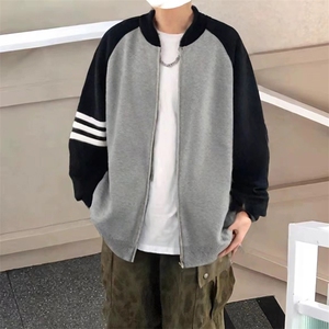 重磅秋冬北极绒开衫毛衣美式复古休闲慵懒风撞色立领针织衫外套