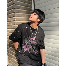 美式字母烫钻短袖T恤男宽松泼墨印花ins情侣半袖TX33，男装T恤，星座1116A（原606A-3）