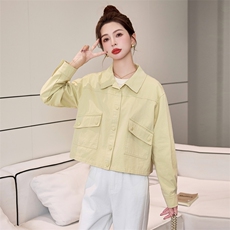 宽松减龄翻领外套女长袖2025开春新款遮肉显瘦百搭小个子夹克上衣，女装短外套，米雪儿