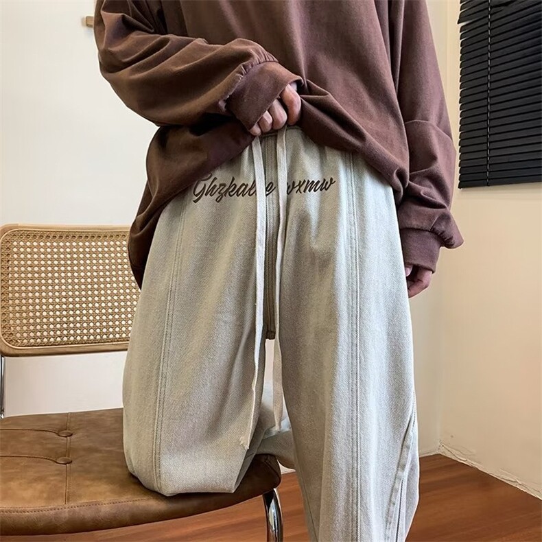 美式复古vibe裤子痞帅牛仔裤男女刺绣hiphop宽松直筒裤N1963-p48,男装牛仔裤,星座1008