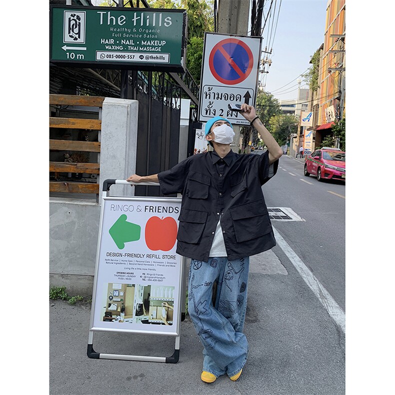 S31-P38日系复古大口袋美式短袖衬衫,男装衬衫,星座1501-1