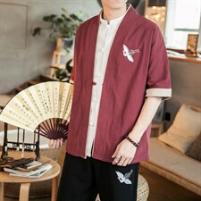 风外套五分袖男唐装盘扣开衫道袍和服宽松夹克茶服 M130 P35图片