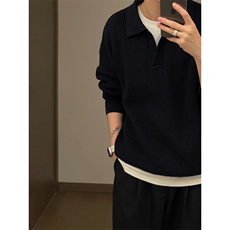 原创设计秋冬小V领套头复古翻领毛衣男宽松高级简约针织衫M811，男装针织衫/毛衣，星座1116A（原606A-3）
