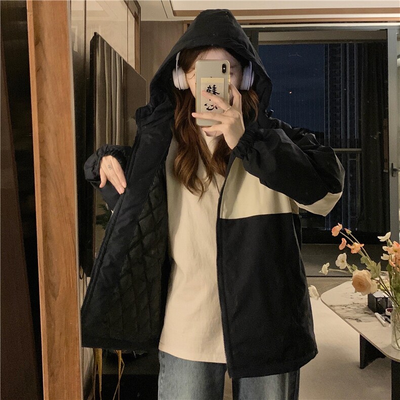 C856-P110工装棉衣外套女森系撞色拼接艺术设计感冲锋衣棉服上衣,男装夹克,星座911-2(原星座613-2）