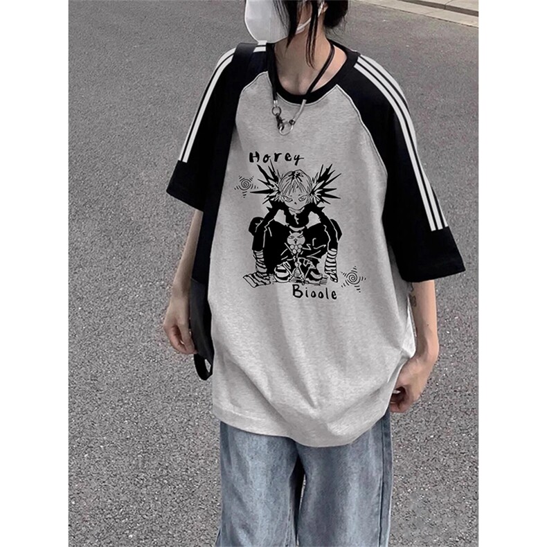 夏季美式高街重磅纯棉三条杠织带插肩撞色男女短袖T恤CZ131-特P25,男装T恤,电商A486