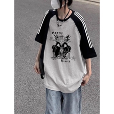 夏季美式高街重磅纯棉三条杠织带插肩撞色男女短袖T恤CZ131-特P25，男装T恤，电商A486