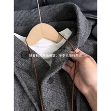 重磅秋冬装北极绒开衫毛衣美式复古休闲慵懒风针织衫加厚连帽外套，男装针织衫/毛衣，电商A486-1