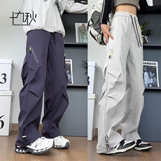 多口袋工装裤男褶皱设计感裤子2025新款春季直筒宽松降落伞兵裤潮，男装工装外套，星座1210-1