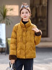 新中式G风提花短款羽绒服女2025冬季新款独特气质红色白鸭绒外套，女装羽绒服，衣之秀