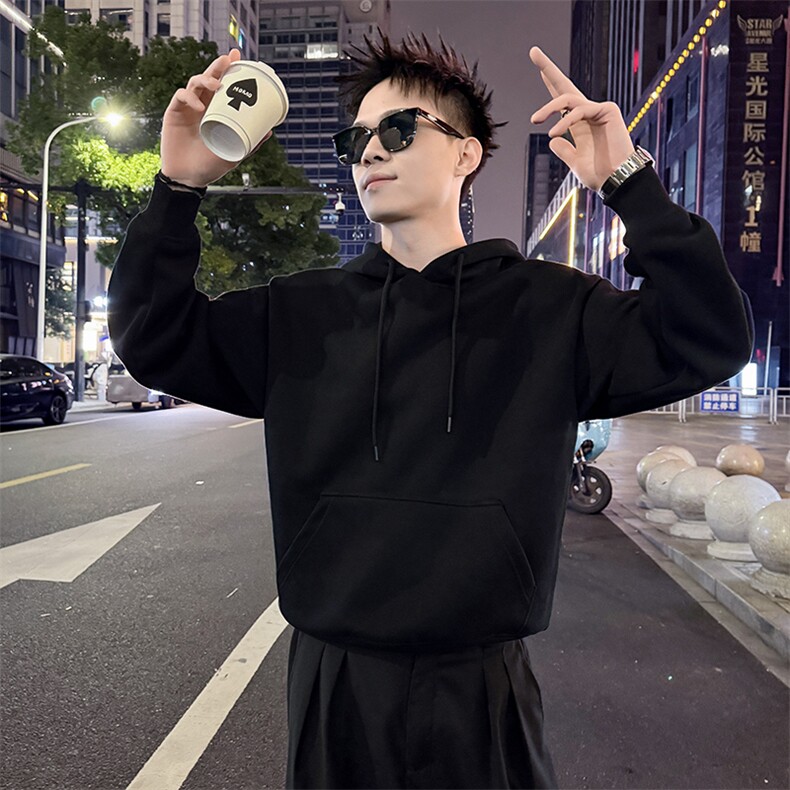 360g 重磅棉感加绒款男潮牌纯色套头连帽卫衣8024P58图片