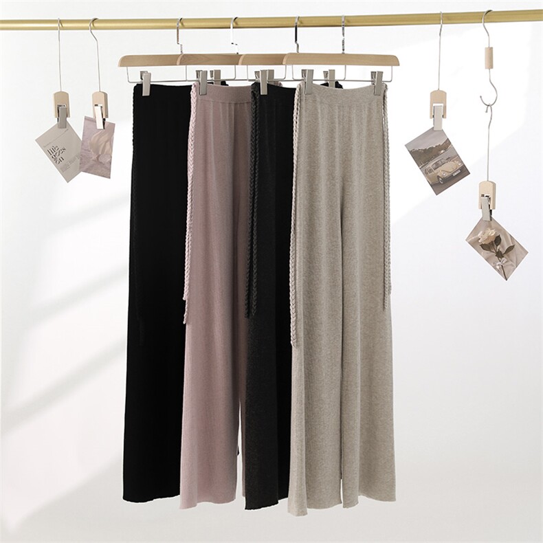时尚百搭显瘦纯色羊毛阔腿裤简约气质高腰直筒休闲裤，女装休闲裤，丹芙娇羊绒