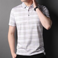 短袖T恤男夏季爸爸装polo衫丝光棉条纹格子中年休闲半袖T恤P67，男装T恤，钱塘6003A(原)4033A