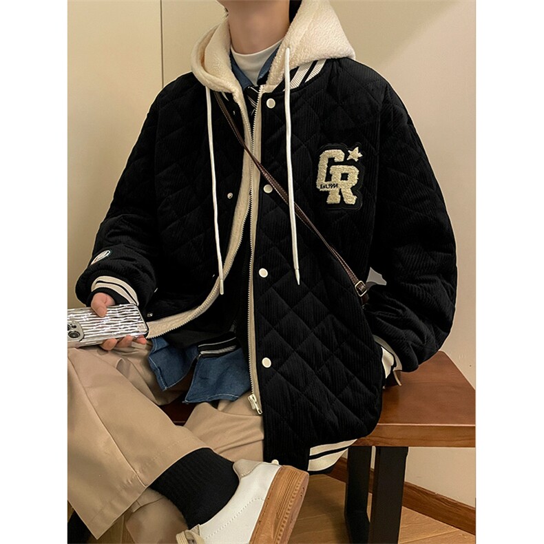 冬款加棉毛巾绣棉服潮假两件休闲连帽外套男士8135-P140控价178,男装棉衣,电商A441-1