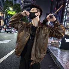 皮衣外套男翻领纯色宽松休闲皮夹克P810-P148，男装夹克，电商A368