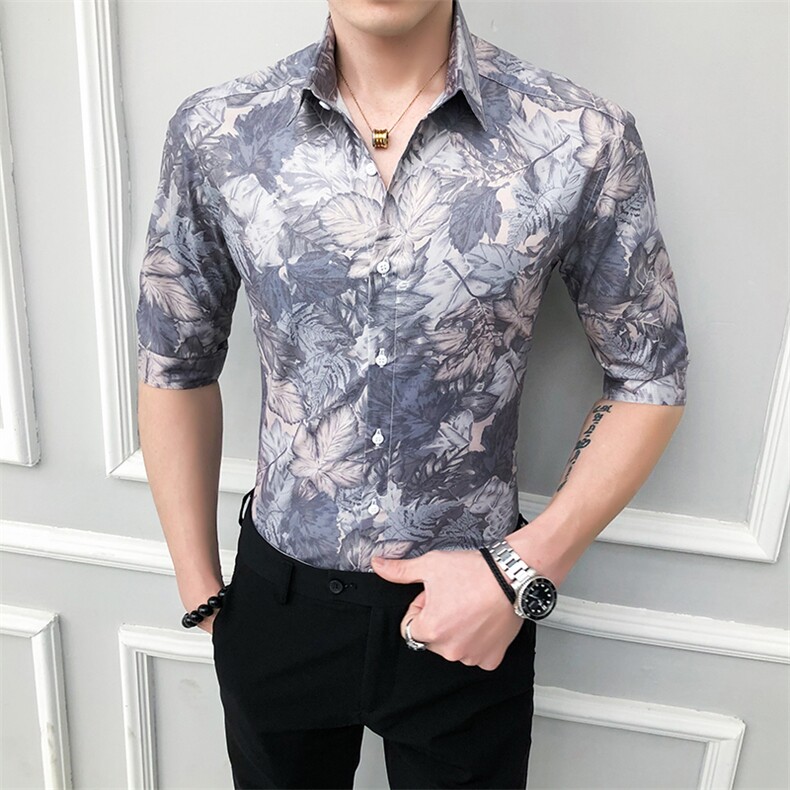 239-P552025夏季社会小伙风中袖衬衫英伦韩版修身潮流短袖衬衣,男装T恤,星座312A-5