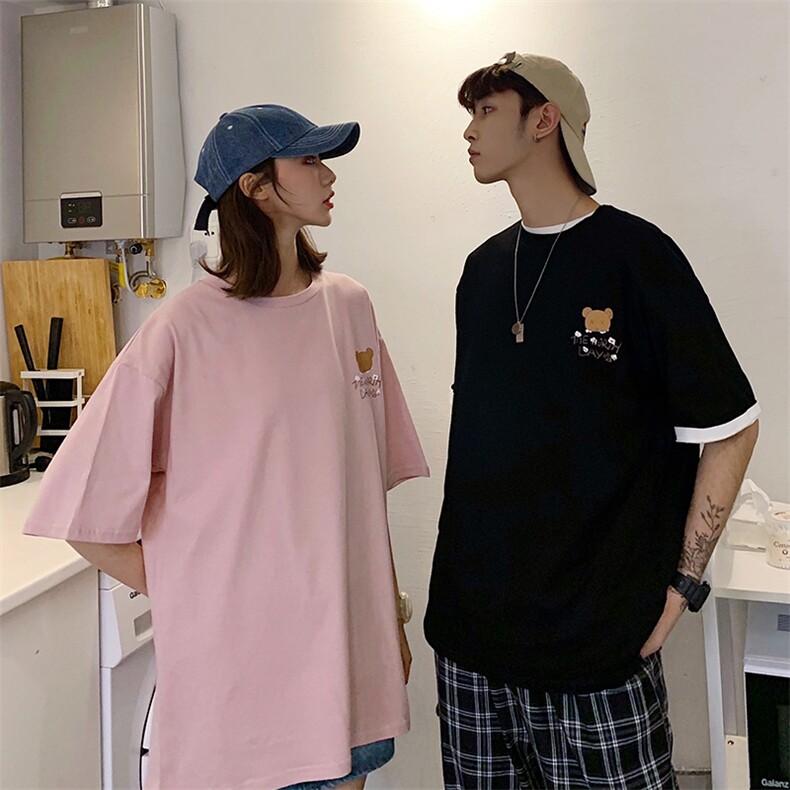 2021情侣装夏季新款小熊印花短袖T恤ins百搭宽松上衣D83女类,女装T恤,电商A335-1（原A458）
