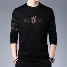 卫衣男2023秋季新款中年商务休闲印花上衣男士加绒宽松免烫打底衫，男装卫衣，电商B212（原钱塘6029）