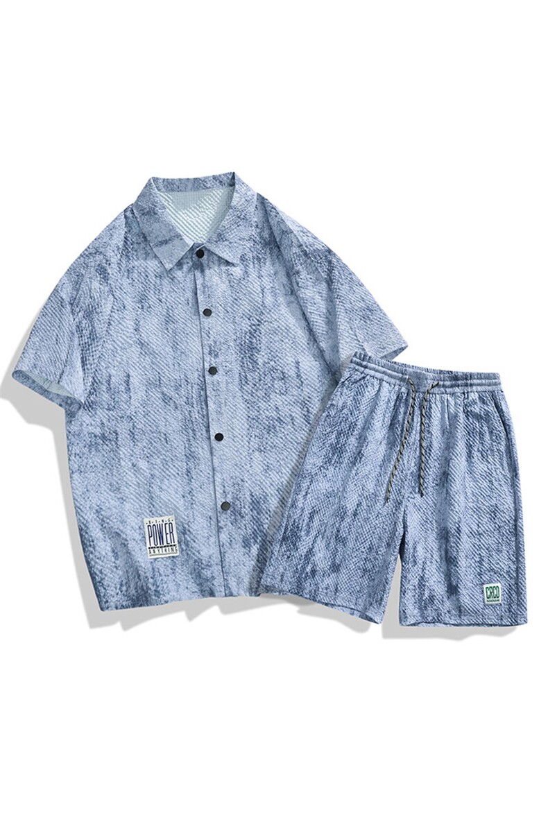 套装夏季潮牌痞帅宽松印花短袖衬衫短裤休闲两件套A436-T10-P60,男装衬衫,电商A436