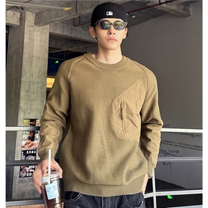 美式中班拼色口袋毛衣春秋季2025新款宽松大码男士针织衫图片