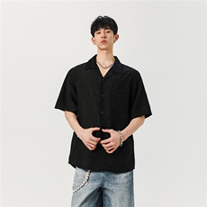 夏季美式复古慵懒衬衫男士百搭宽西装领松短袖衬衫C53/P75119，男装衬衫，星座202