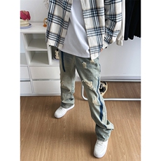 B221美式ins高街小众个性男女破洞牛仔裤LK23001-P65控88，男装牛仔裤，电商B221