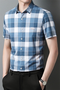 BJ2364钱塘2020-2夏季新款纯棉格子男士短袖衬衫休闲百搭衬衣P58图片
