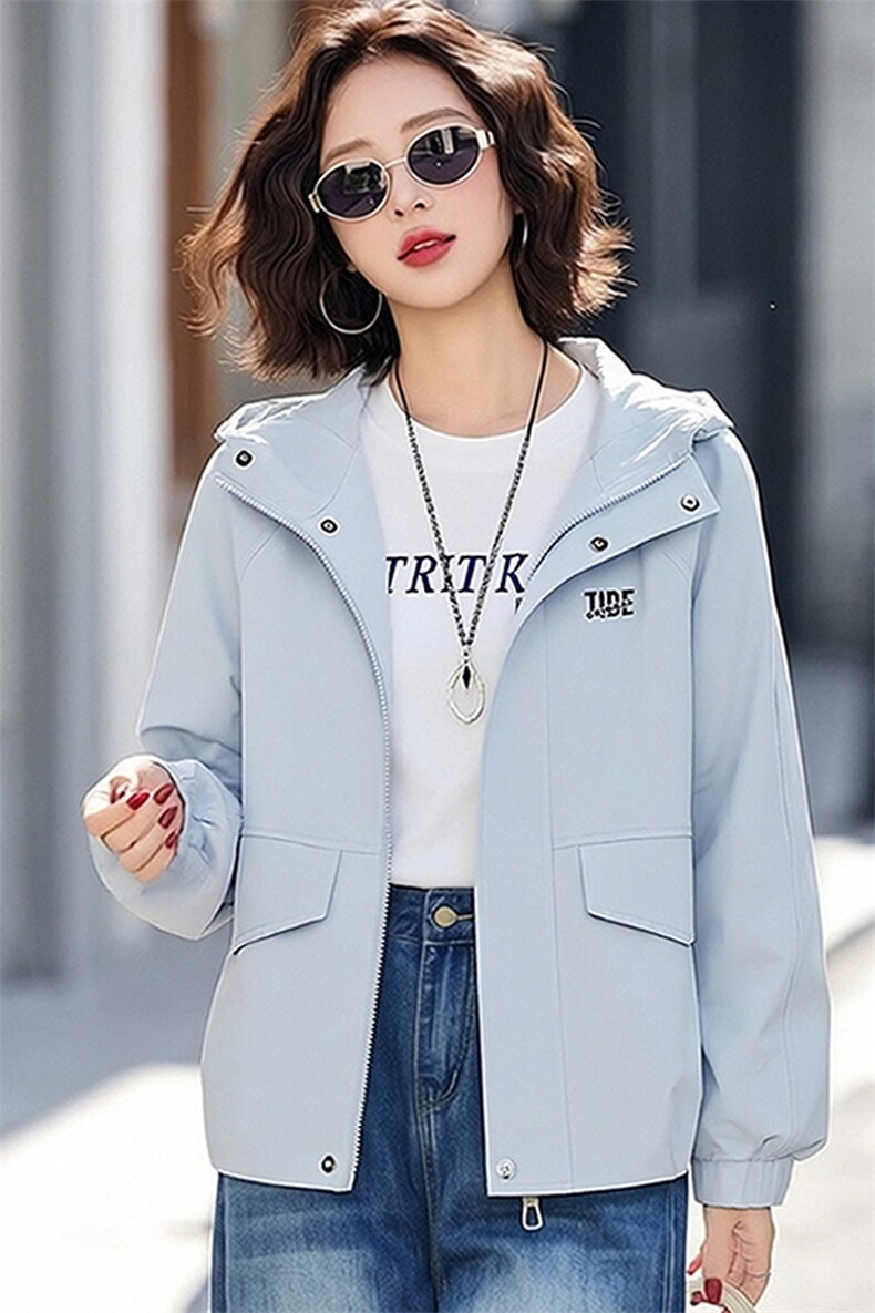 （现货）休闲时尚外套女百搭小个子风衣连帽短款上衣,女装短外套,韩蔻秀