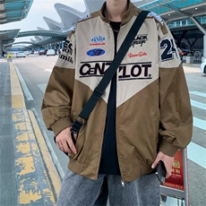 赛车服外套男装痞帅机车夹克春秋季ins潮牌刺绣棒球服W6704-P60，男装夹克，星座412-3