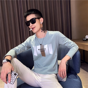 CT6608 2021精神小伙修身男式圆领长袖T恤 潮 黑图片