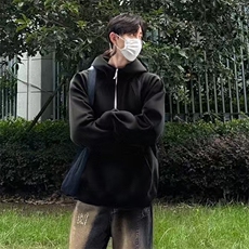 抖音得物二开美式重磅宽松结构拉链设计防风高领连帽卫衣外套W76，男装卫衣，电商A486