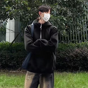 抖音得物二开 美式重磅宽松结构拉链设计防风高领连帽卫衣外套W76图片