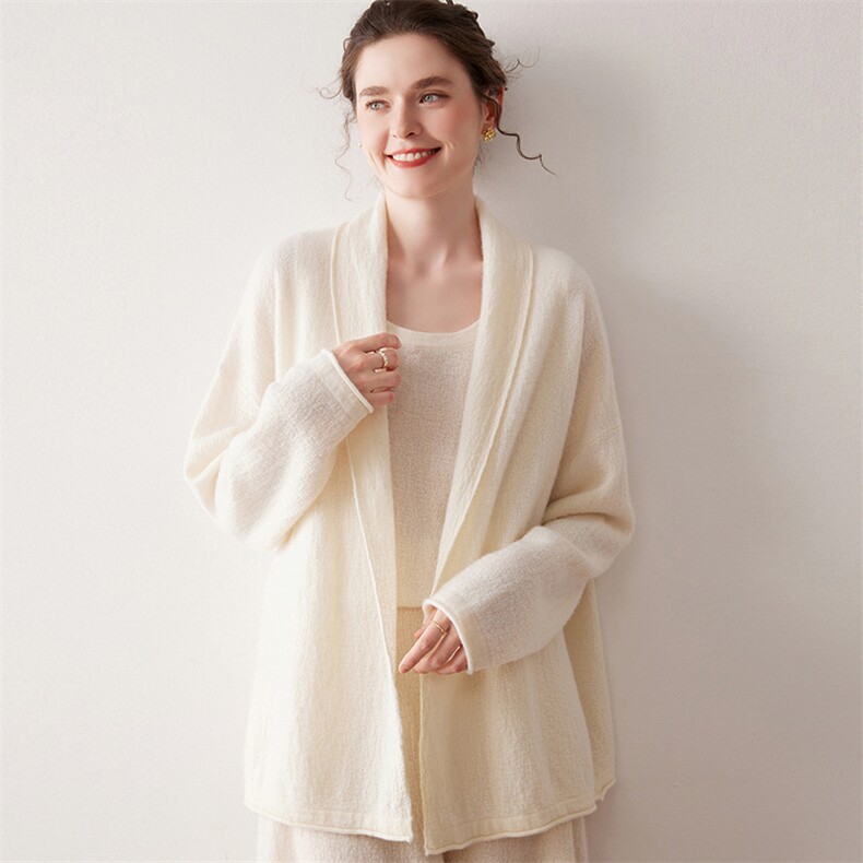 2025秋冬新款舒适百搭简约软糯时尚乱麻宽松开衫，女装休闲裤，尚达羊绒