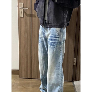 xz116-k1109-P38 -  网络图  现货闪电纹弯刀裤拼接现货牛仔裤图片
