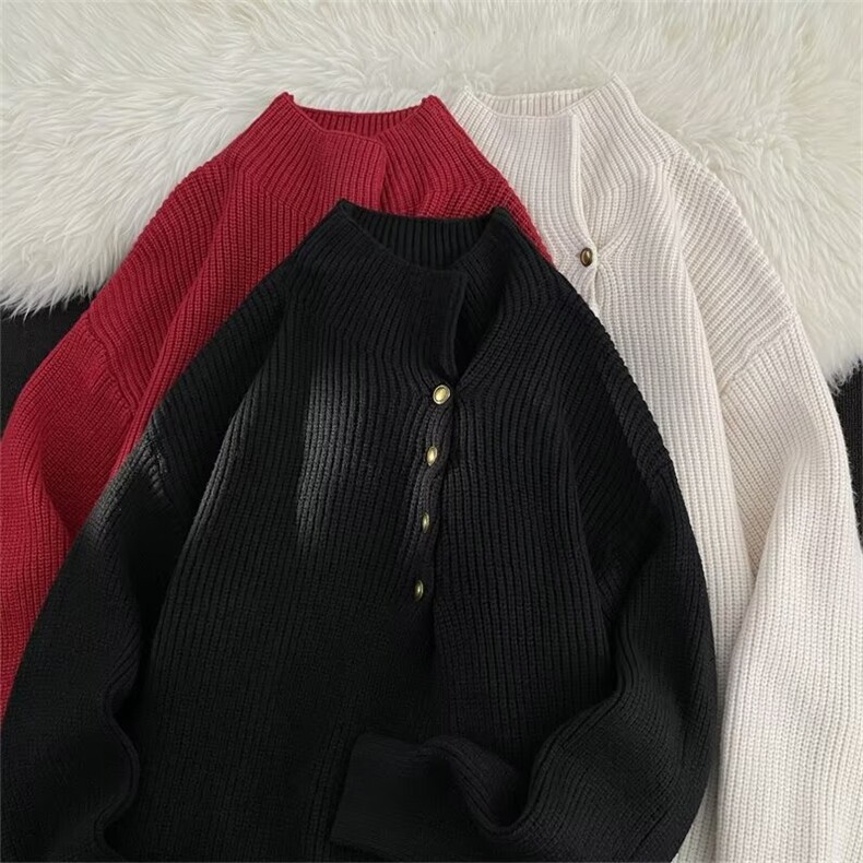 港风冬款男半高领套头毛衣单排扣褶皱针织衫线衣M361P65,男装针织衫/毛衣,星座1013-1