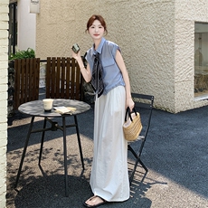 蓝色无袖背心上衣阔腿裤套装女2025年夏季新款时尚独特穿搭一整套，女装套装/套裙，2D078