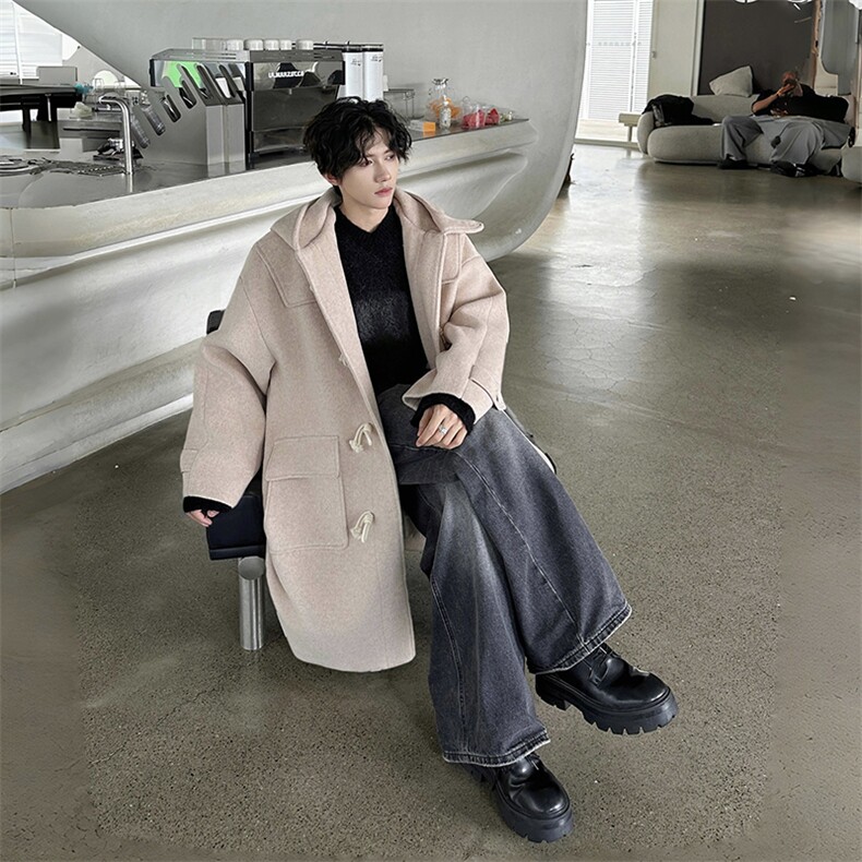 N906P158高端毛呢外套秋冬高级感学院风复古时尚氛围感长款大衣，男装毛呢大衣，电商A170