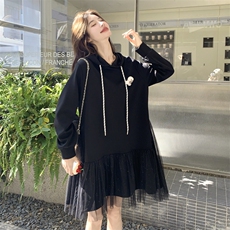 26春新款现-黑色网纱可盐可甜卫衣连衣裙2607A黑-P155K248，女装连衣裙，2B190