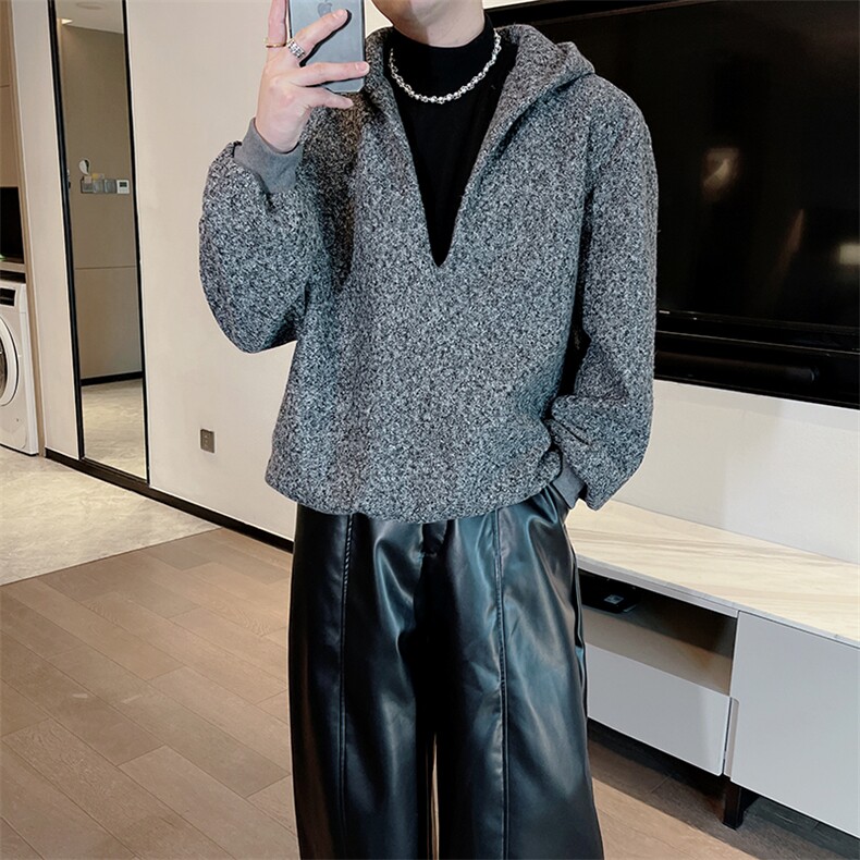 秋冬高克重小众假两件加绒加厚连帽针织衫宽松毛衣男WY002-P103,男装针织衫/毛衣,电商B267