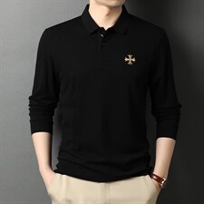 秋季新款长袖翻领刺绣t恤男中年男士商务休闲免烫纯棉POLO衫男装，男装T恤，电商B212（原钱塘6029）