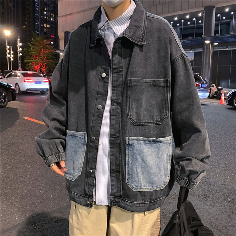大码S-3XL新款秋冬季高街复古牛仔夹克大口袋拼接外套W2196-P56,男装夹克,星座512-4