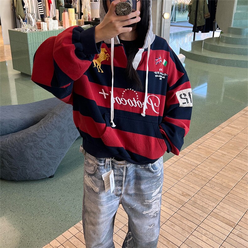 美式复古连帽条纹拼色个性街头卫衣LY120-P68，男装卫衣，星座610A-1
