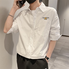 社会风秋纯色宽松笑脸印花衬衫上衣B297-7705-P68控98，男装衬衫，电商B297