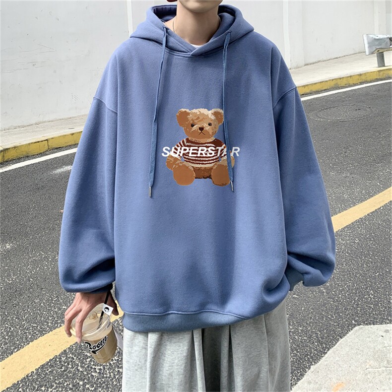 ！22秋季新款宽松大码港风毛绒熊连帽卫衣LW1905-P35控58,男装卫衣,星座508（原C305）