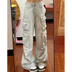 【有货】浅蓝色多口袋工装牛仔裤男款宽松美式裤子K8034LL-特P56，男装牛仔裤，星座1007（原301D）