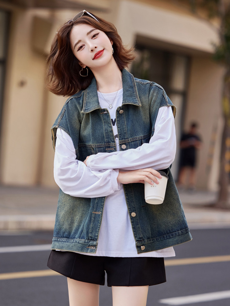 现货数据好2024年秋季女装牛仔马甲宽松外搭oversize时尚潮流,女装马甲,莜菲儿