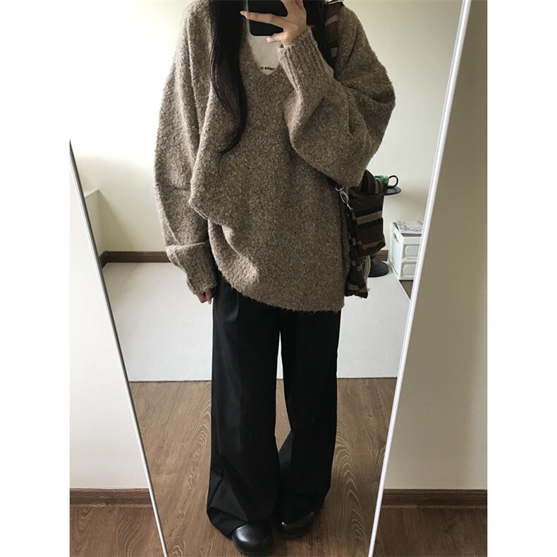 冬季复古百搭慵懒宽松大版型圣诞苔藓绿V领落肩毛衣男MY298,男装针织衫/毛衣,星座1116A（原606A-3）