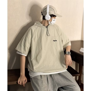 夏季潮牌ins港风新款男连帽短袖休闲宽松五分t恤男上衣T0013-P33图片