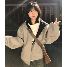 抖音得物高品质二开26春装美式重磅宽松结构双面连帽卫衣外套W68，女装短外套，电商A486