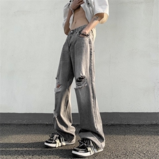 美式街头hiphop破洞牛仔裤直筒高街vibe风长裤N01512-P48，男装牛仔裤，星座308B-1
